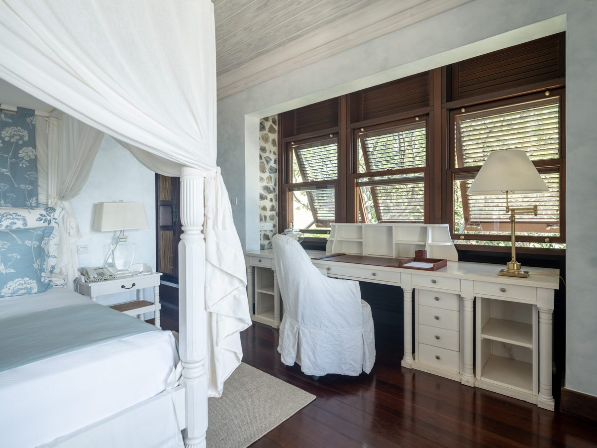 Big Blue Ocean, a bedroom with a writing desk