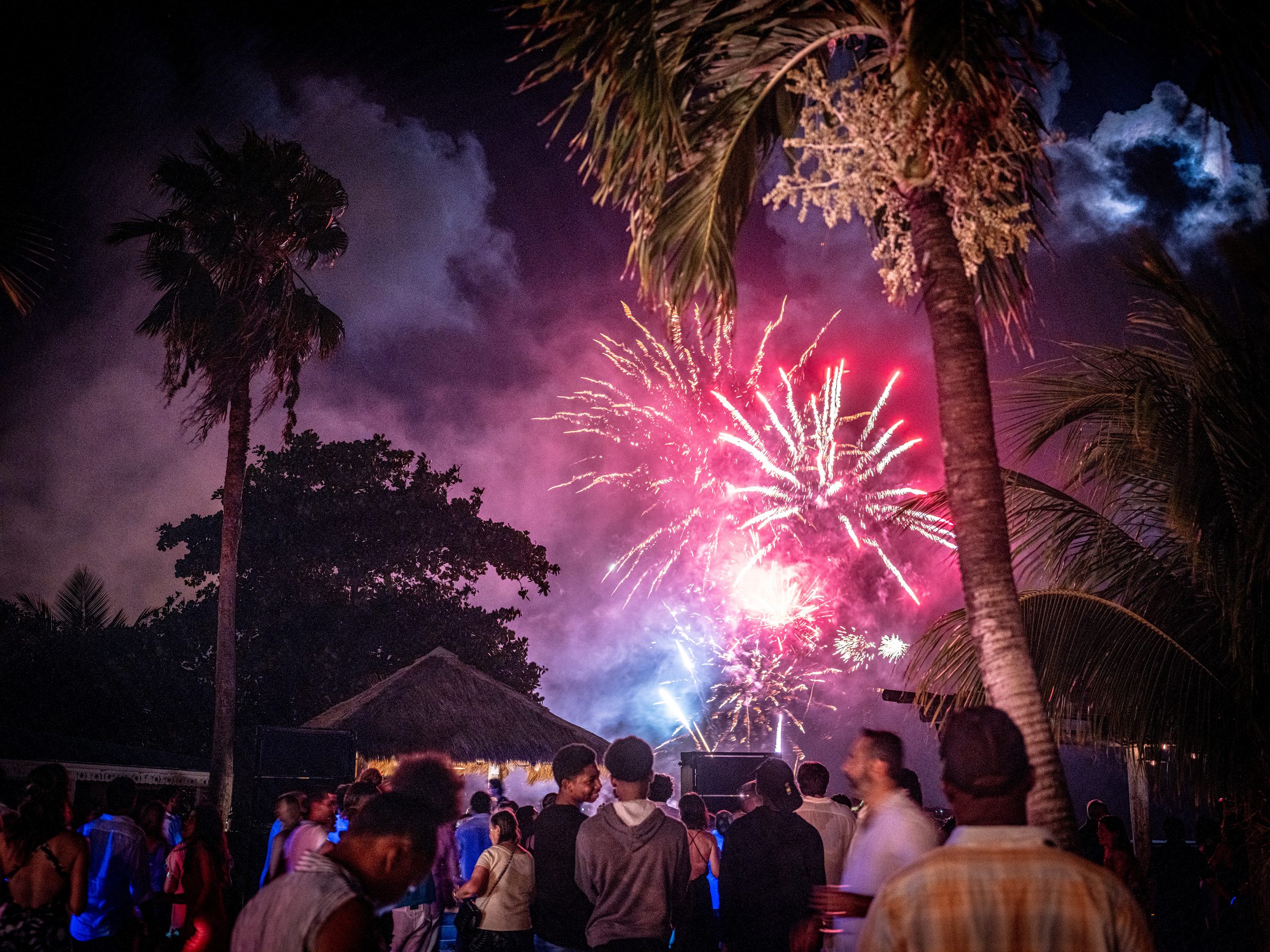 Fireworks over the beach on New Year's Eve