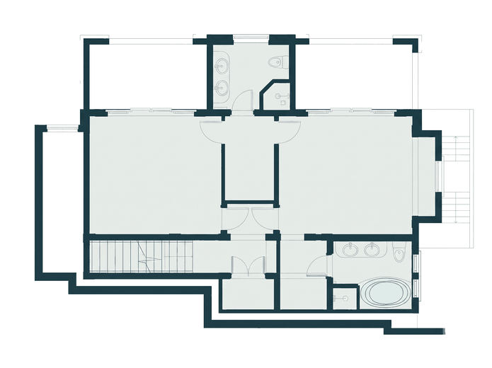 Floor plan of Big Blue Ocean and Little Blue Ocean, little blue ocean: lower level