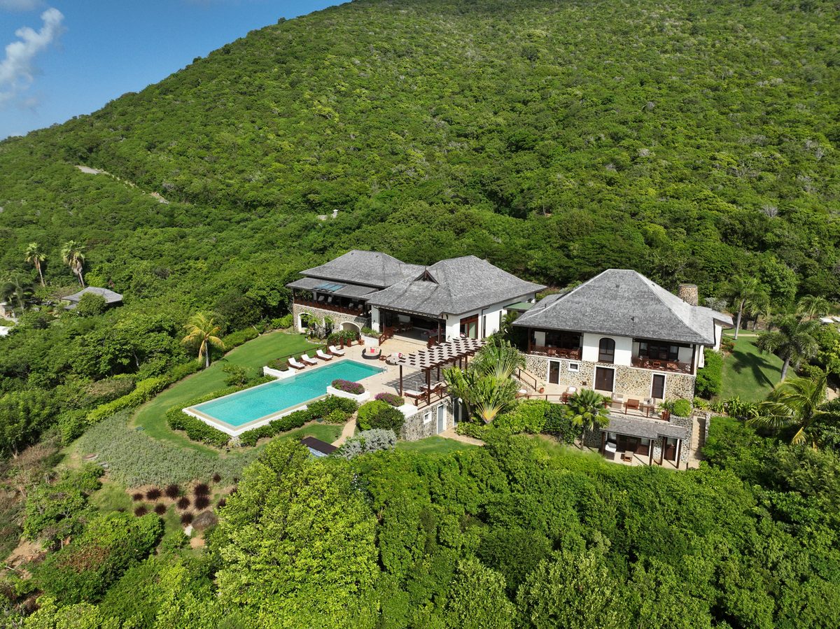 Silver Turtle, the villa and its pool on the hillside