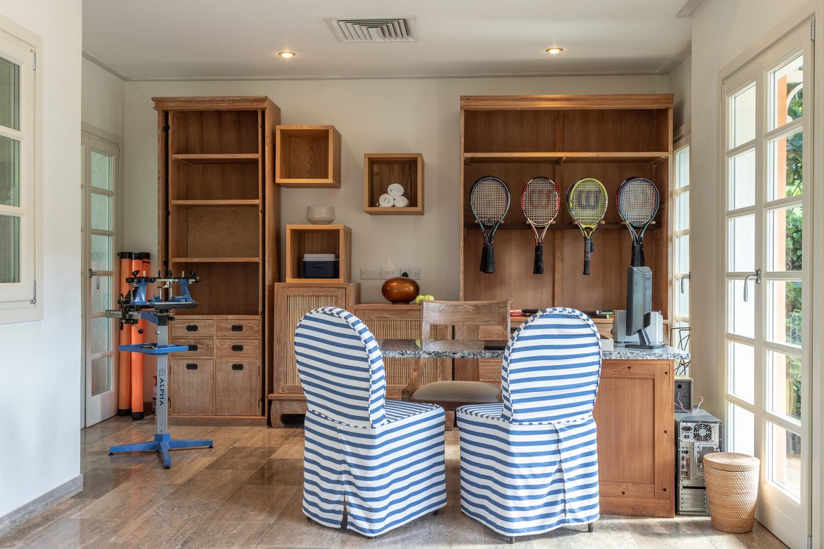 Inside the tennis hut